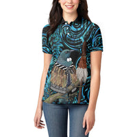 New Zealand Tui Bird Taiaha Women Polo Shirt Maori Weapon Paua Shell Mix Silver Fern LT14 - Polynesian Pride