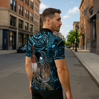 New Zealand Tui Bird Taiaha Zipper Polo Shirt Maori Weapon Paua Shell Mix Silver Fern LT14 - Polynesian Pride