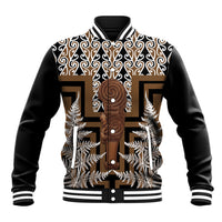 Wahaika New Zealand Baseball Jacket Maori Weapon Kowhaiwhai Fern Poutama Motifs LT14 Unisex Brown - Polynesian Pride