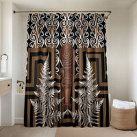 Wahaika New Zealand Bathroom Set Maori Weapon Kowhaiwhai Fern Poutama Motifs LT14 Shower Curtain Only Brown - Polynesian Pride
