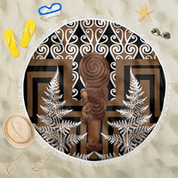 Wahaika New Zealand Beach Blanket Maori Weapon Kowhaiwhai Fern Poutama Motifs LT14 One Size 150cm Brown - Polynesian Pride