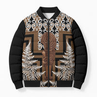 Wahaika New Zealand Bomber Puffer Jacket Maori Weapon Kowhaiwhai Fern Poutama Motifs LT14 Unisex Brown - Polynesian Pride