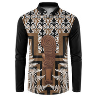 Wahaika New Zealand Button Sweatshirt Maori Weapon Kowhaiwhai Fern Poutama Motifs LT14 Brown - Polynesian Pride