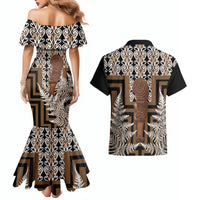 Wahaika New Zealand Couples Matching Mermaid Dress and Hawaiian Shirt Maori Weapon Kowhaiwhai Fern Poutama Motifs LT14 - Polynesian Pride