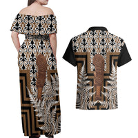 Wahaika New Zealand Couples Matching Off Shoulder Maxi Dress and Hawaiian Shirt Maori Weapon Kowhaiwhai Fern Poutama Motifs LT14 - Polynesian Pride