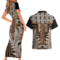 Wahaika New Zealand Couples Matching Short Sleeve Bodycon Dress and Hawaiian Shirt Maori Weapon Kowhaiwhai Fern Poutama Motifs LT14 - Polynesian Pride