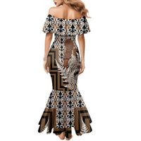 Wahaika New Zealand Family Matching Mermaid Dress and Hawaiian Shirt Maori Weapon Kowhaiwhai Fern Poutama Motifs LT14 - Polynesian Pride