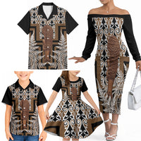 Wahaika New Zealand Family Matching Off The Shoulder Long Sleeve Dress and Hawaiian Shirt Maori Weapon Kowhaiwhai Fern Poutama Motifs LT14 - Polynesian Pride