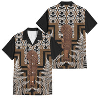 Wahaika New Zealand Family Matching Off The Shoulder Long Sleeve Dress and Hawaiian Shirt Maori Weapon Kowhaiwhai Fern Poutama Motifs LT14 Dad's Shirt - Short Sleeve Brown - Polynesian Pride