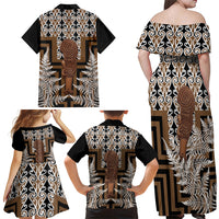 Wahaika New Zealand Family Matching Off Shoulder Maxi Dress and Hawaiian Shirt Maori Weapon Kowhaiwhai Fern Poutama Motifs LT14 - Polynesian Pride