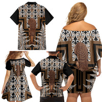 Wahaika New Zealand Family Matching Off Shoulder Short Dress and Hawaiian Shirt Maori Weapon Kowhaiwhai Fern Poutama Motifs LT14 - Polynesian Pride