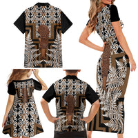 Wahaika New Zealand Family Matching Short Sleeve Bodycon Dress and Hawaiian Shirt Maori Weapon Kowhaiwhai Fern Poutama Motifs LT14 - Polynesian Pride