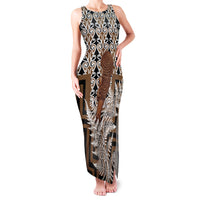 Wahaika New Zealand Family Matching Tank Maxi Dress and Hawaiian Shirt Maori Weapon Kowhaiwhai Fern Poutama Motifs LT14 Mom's Dress Brown - Polynesian Pride