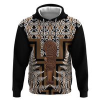 Wahaika New Zealand Hoodie Maori Weapon Kowhaiwhai Fern Poutama Motifs LT14 Pullover Hoodie Brown - Polynesian Pride