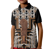 Wahaika New Zealand Kid Polo Shirt Maori Weapon Kowhaiwhai Fern Poutama Motifs LT14 Kid Brown - Polynesian Pride