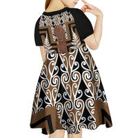 Wahaika New Zealand Kid Short Sleeve Dress Maori Weapon Kowhaiwhai Fern Poutama Motifs LT14 - Polynesian Pride