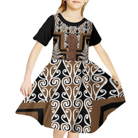 Wahaika New Zealand Kid Short Sleeve Dress Maori Weapon Kowhaiwhai Fern Poutama Motifs LT14 - Polynesian Pride
