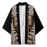 Wahaika New Zealand Kimono Maori Weapon Kowhaiwhai Fern Poutama Motifs LT14 Unisex Brown - Polynesian Pride