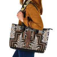 Wahaika New Zealand Leather Tote Bag Maori Weapon Kowhaiwhai Fern Poutama Motifs LT14 Brown - Polynesian Pride