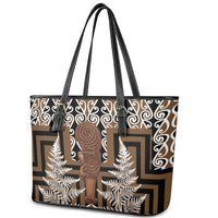 Wahaika New Zealand Leather Tote Bag Maori Weapon Kowhaiwhai Fern Poutama Motifs LT14 - Polynesian Pride