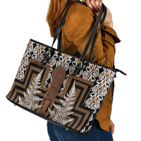 Wahaika New Zealand Leather Tote Bag Maori Weapon Kowhaiwhai Fern Poutama Motifs LT14 - Polynesian Pride
