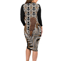 Wahaika New Zealand Long Sleeve Bodycon Dress Maori Weapon Kowhaiwhai Fern Poutama Motifs LT14 - Polynesian Pride