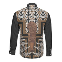 Wahaika New Zealand Long Sleeve Button Shirt Maori Weapon Kowhaiwhai Fern Poutama Motifs LT14 - Polynesian Pride