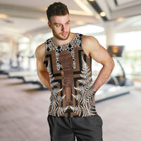 Wahaika New Zealand Men Tank Top Maori Weapon Kowhaiwhai Fern Poutama Motifs LT14 Brown - Polynesian Pride