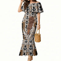 Wahaika New Zealand Mermaid Dress Maori Weapon Kowhaiwhai Fern Poutama Motifs LT14 Women Brown - Polynesian Pride
