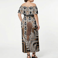 Wahaika New Zealand Off Shoulder Maxi Dress Maori Weapon Kowhaiwhai Fern Poutama Motifs LT14 - Polynesian Pride