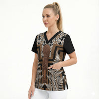 Wahaika New Zealand Scrub Top Maori Weapon Kowhaiwhai Fern Poutama Motifs LT14 - Polynesian Pride