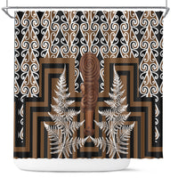 Wahaika New Zealand Shower Curtain Maori Weapon Kowhaiwhai Fern Poutama Motifs LT14 Brown - Polynesian Pride
