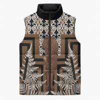 Wahaika New Zealand Sleeveless Puffer Jacket Maori Weapon Kowhaiwhai Fern Poutama Motifs LT14 Unisex Brown - Polynesian Pride
