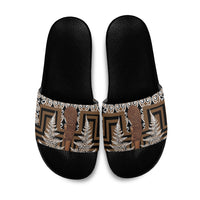 Wahaika New Zealand Slide Sandals Maori Weapon Kowhaiwhai Fern Poutama Motifs LT14 Brown - Polynesian Pride