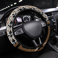 Wahaika New Zealand Steering Wheel Cover Maori Weapon Kowhaiwhai Fern Poutama Motifs LT14 Universal Fit Brown - Polynesian Pride