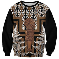Wahaika New Zealand Sweatshirt Maori Weapon Kowhaiwhai Fern Poutama Motifs LT14 Unisex Brown - Polynesian Pride