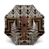 Wahaika New Zealand Umbrella Maori Weapon Kowhaiwhai Fern Poutama Motifs LT14 One Size Folded 11.42 inch Opened Diameter 37.4 inch Brown - Polynesian Pride