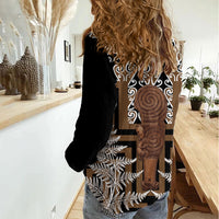 Wahaika New Zealand Women Casual Shirt Maori Weapon Kowhaiwhai Fern Poutama Motifs LT14 - Polynesian Pride