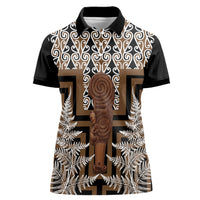Wahaika New Zealand Women Polo Shirt Maori Weapon Kowhaiwhai Fern Poutama Motifs LT14 Female Brown - Polynesian Pride
