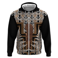 Wahaika New Zealand Zip Hoodie Maori Weapon Kowhaiwhai Fern Poutama Motifs LT14 Zip Hoodie Brown - Polynesian Pride