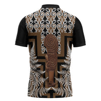 Wahaika New Zealand Zipper Polo Shirt Maori Weapon Kowhaiwhai Fern Poutama Motifs LT14 - Polynesian Pride