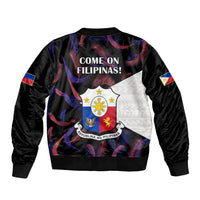 Philippines Football Sleeve Zip Bomber Jacket 2023 World Cup Go Filipinas Feather Black Version LT14 - Polynesian Pride