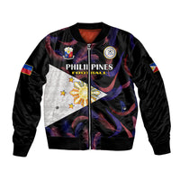 Custom Philippines Football Sleeve Zip Bomber Jacket 2023 World Cup Go Filipinas Feather Black Version LT14 Unisex Black - Polynesian Pride
