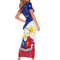 Custom Philippines Football Short Sleeve Bodycon Dress 2023 World Cup Go Filipinas Feather Flag Version LT14 - Polynesian Pride