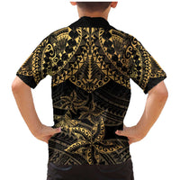 Black and Gold Polynesia Family Matching Mermaid Dress and Hawaiian Shirt Plumeria Tattoo With Polynesian Pattern