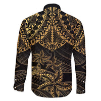 Black and Gold Polynesia Family Matching Off Shoulder Short Dress and Hawaiian Shirt Plumeria Tattoo With Polynesian Pattern