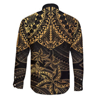 Black and Gold Polynesia Family Matching Summer Maxi Dress and Hawaiian Shirt Plumeria Tattoo With Polynesian Pattern