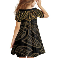 Black and Gold Polynesia Family Matching Tank Maxi Dress and Hawaiian Shirt Plumeria Tattoo With Polynesian Pattern