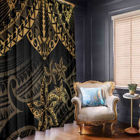 Black and Gold Polynesia Window Curtain Plumeria Tattoo With Polynesian Pattern