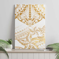White and Gold Polynesia Canvas Wall Art Plumeria Tattoo With Polynesian Pattern